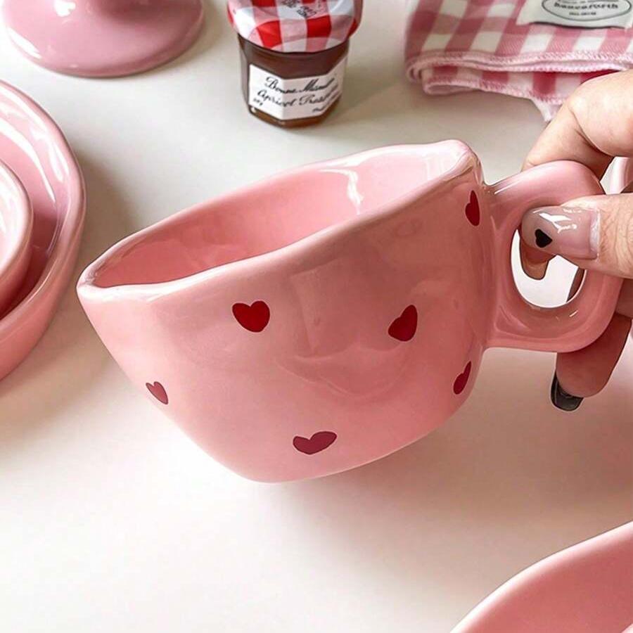 Pink Heart Shaped Coffee Cup 1pcs