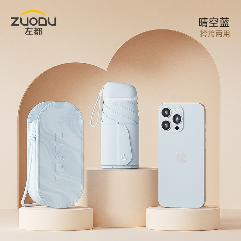 Zuodu Mini Umbrella Six-folding Sun Protection Anti-UV Sunny Blue