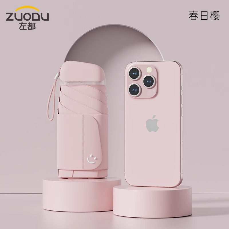 Zuodu Mini Umbrella Six-folding Sun Protection Windproof Spring Pink