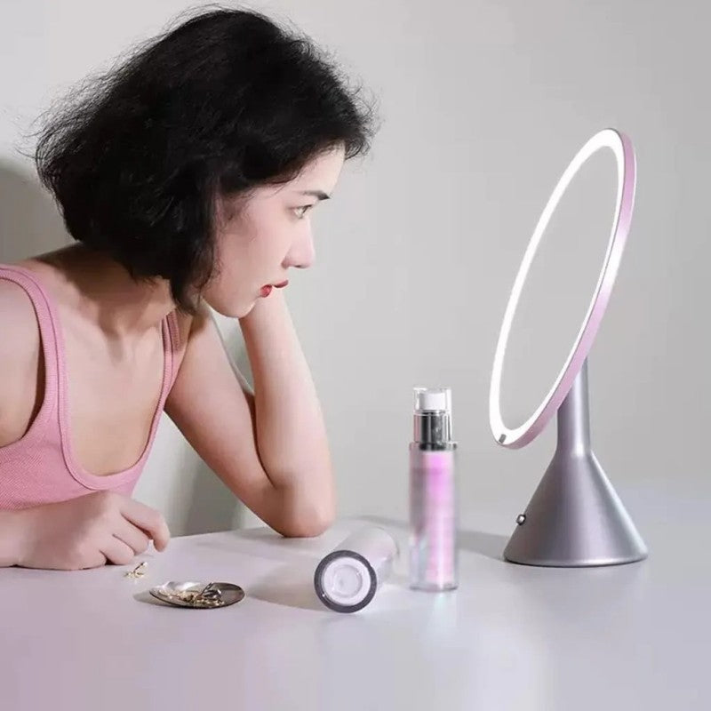 Muid Smart Large Round Mirror Desktop with Light Silver White