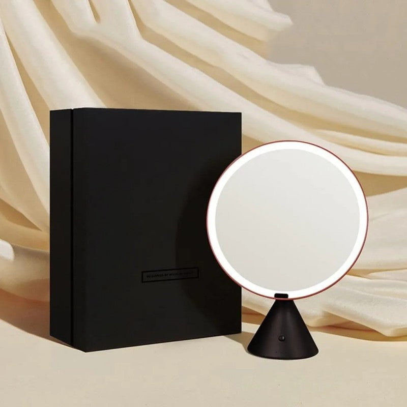Muid Round Makeup Mirror Desktop with Light High-definition Pink