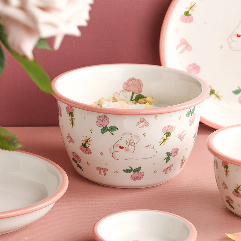 Lotus Blue Rose Bunny Noodle Bowl 6 Inch