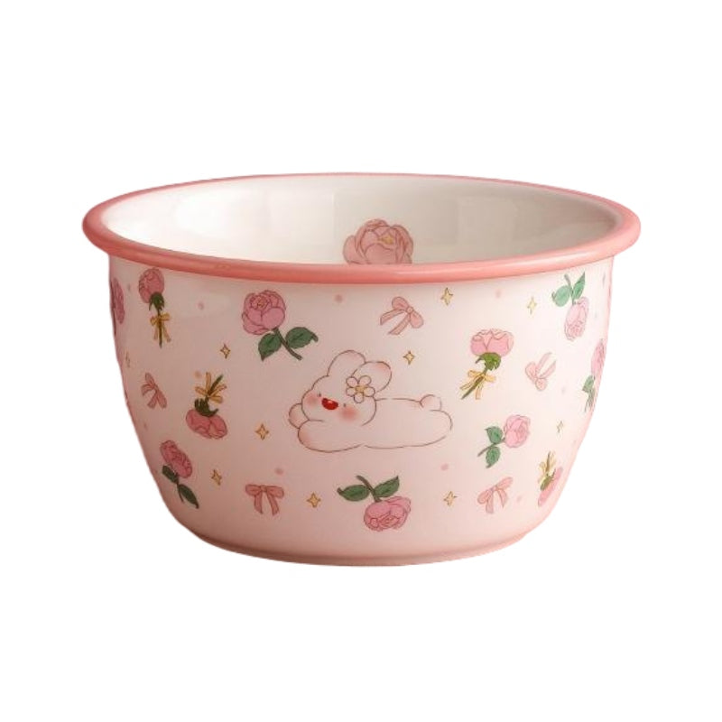 Lotus Blue Rose Bunny Noodle Bowl 6 Inch