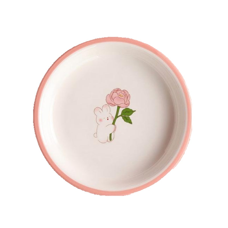 Lotus Blue Rose Bunny Round Plate 6.5 Inch