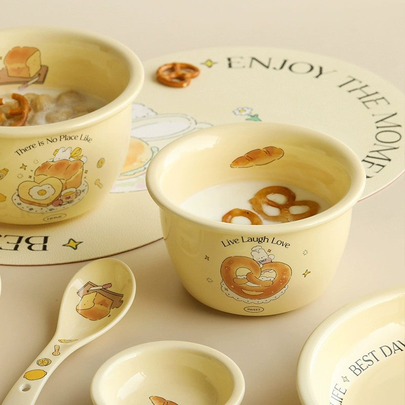 Lotus Blue Bread Bunny Cream Series Round Plate 7.8 Inch