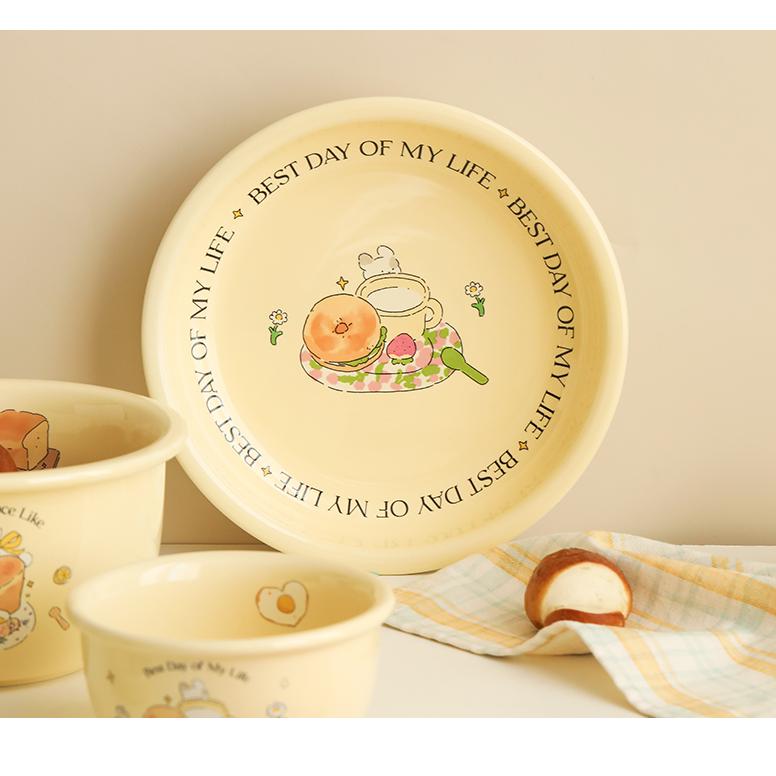 Lotus Blue Bread Bunny Cream Series Round Plate 7.8 Inch