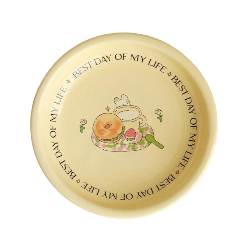 Lotus Blue Bread Bunny Cream Series Round Plate 7.8 Inch