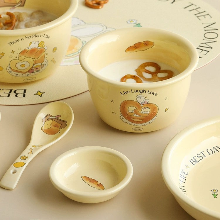 Lotus Blue Bread Bunny Cream Series Small Bowl 4.5 Inch