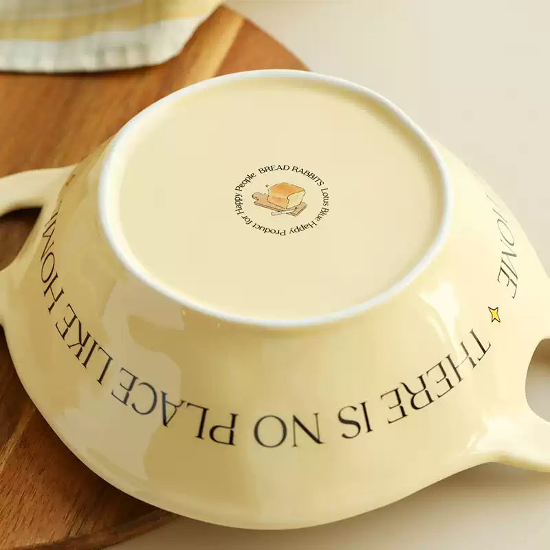 Lotus Blue Bread Bunny Cream Series Double-Handled Plate Bagel