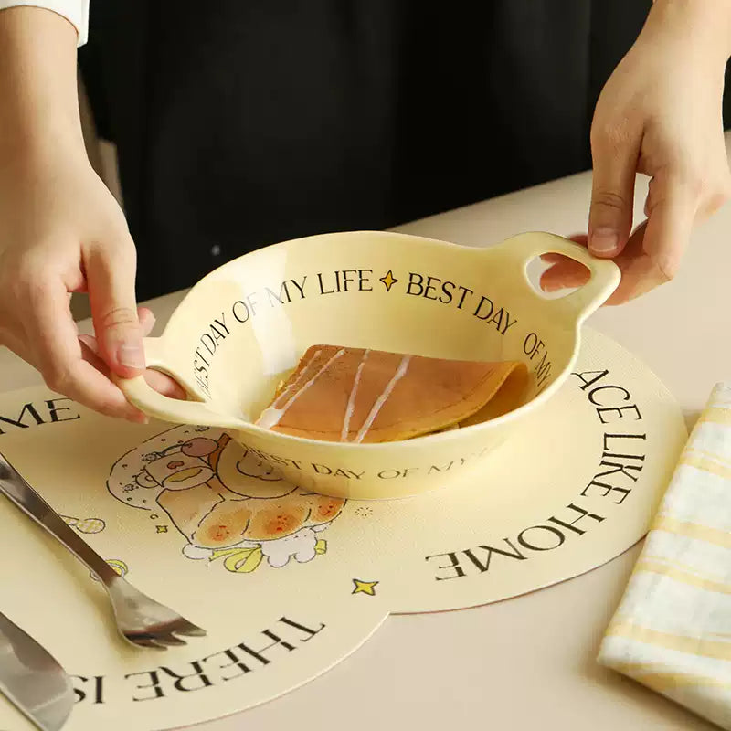 Lotus Blue Bread Bunny Cream Series Double-Handled Plate Bagel