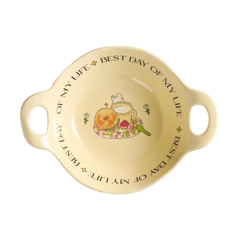 Lotus Blue Bread Bunny Cream Series Double-Handled Plate Bagel