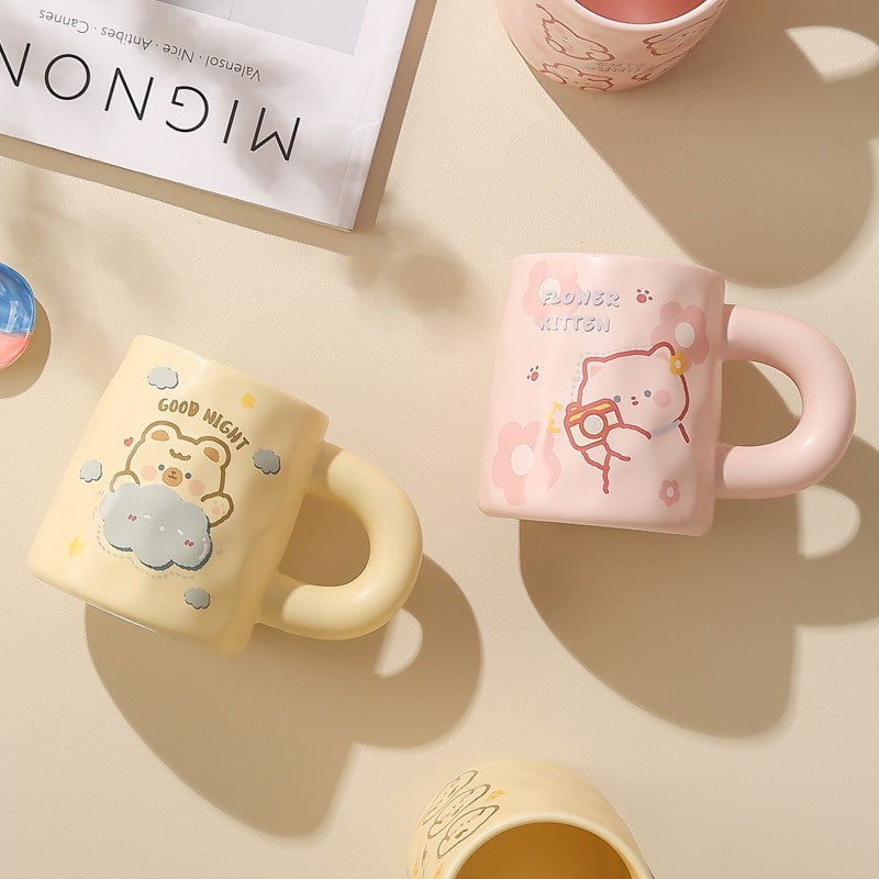 Cartoon Bear Ceramic Mug Floral Cat 420ml