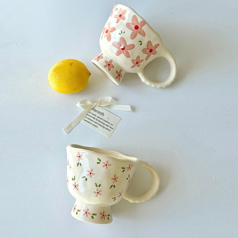 Tall Ceramic Mug Flower Leaves 300ml