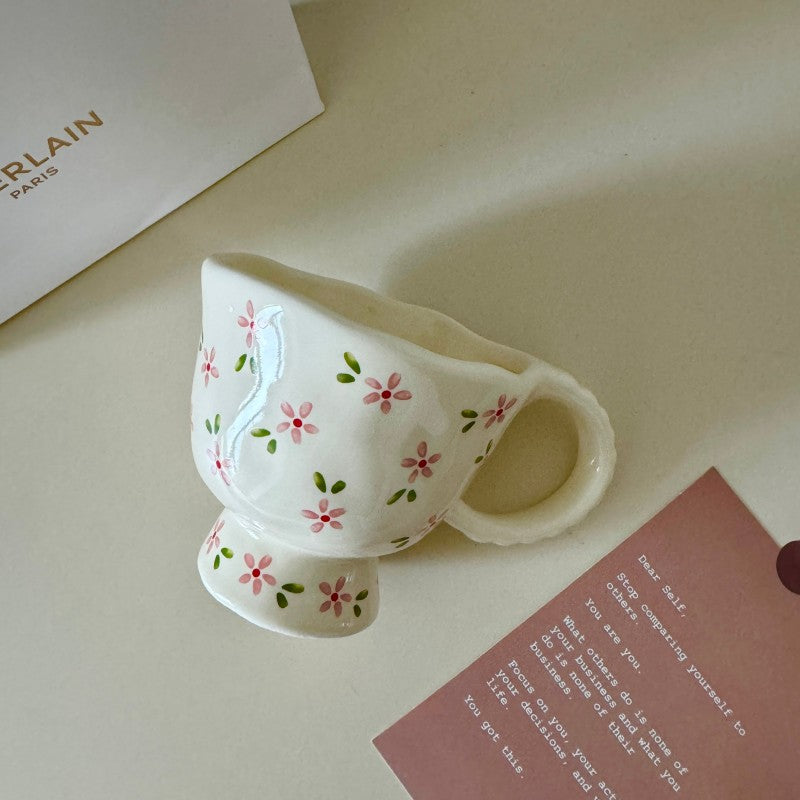 Tall Ceramic Mug Flower Leaves 300ml