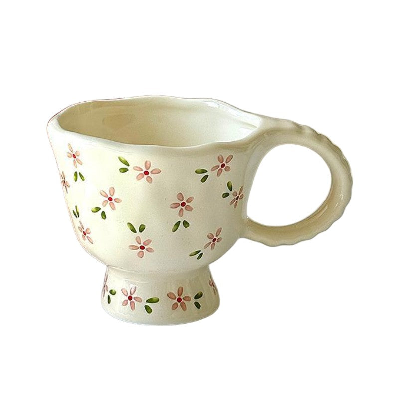 Tall Ceramic Mug Flower Leaves 300ml