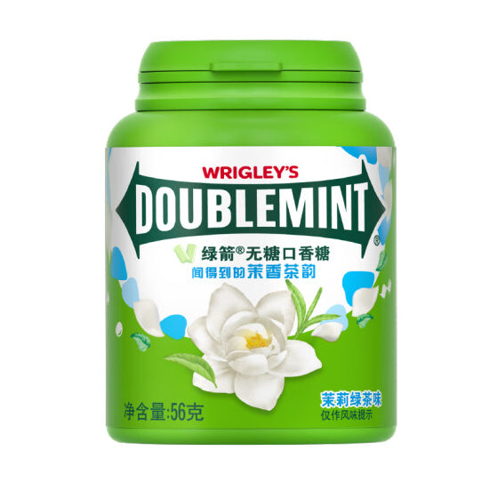 Doublemint-绿箭-无糖口香糖茉莉绿茶味-56g