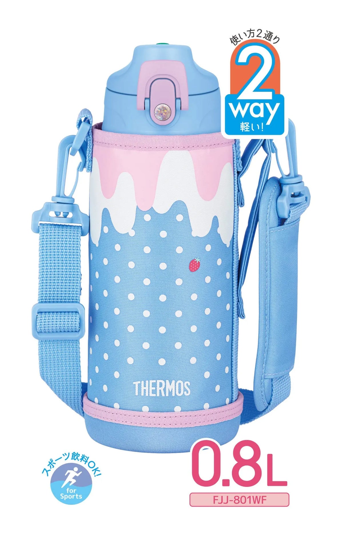 Thermos Vacuum Insulated 2-Way Water Bottle FJJ-801WF Blue Pink 800ml