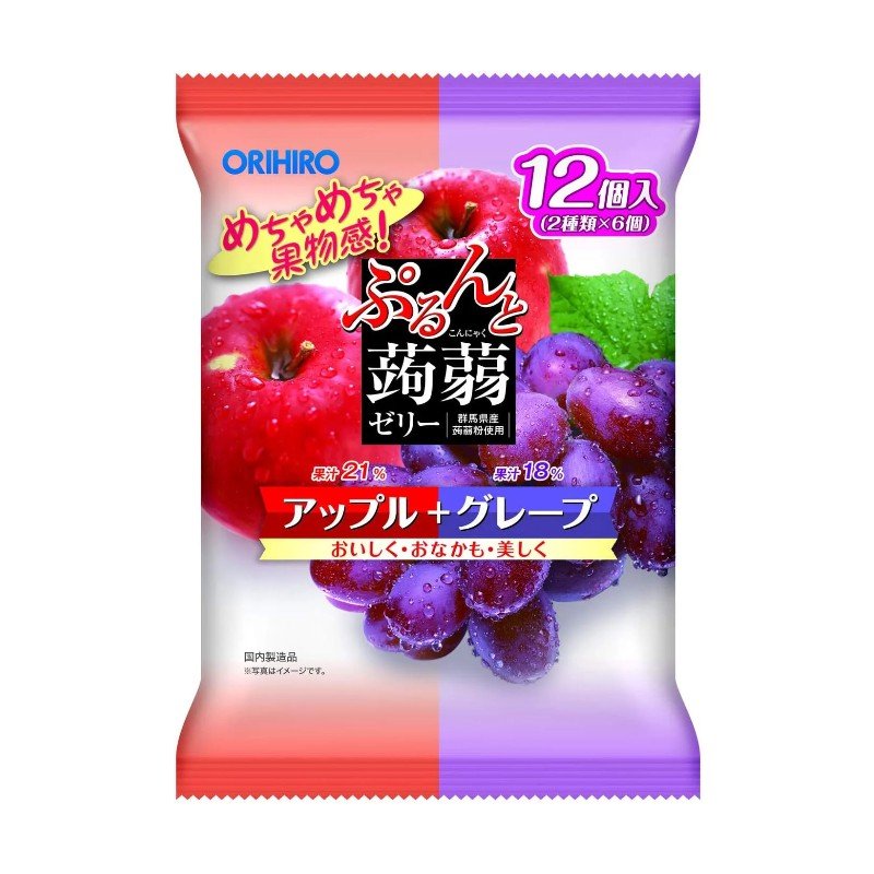 Orihiro Plandu Purunto Konnyaku Jelly Pouch Apple + Grape 12pcs