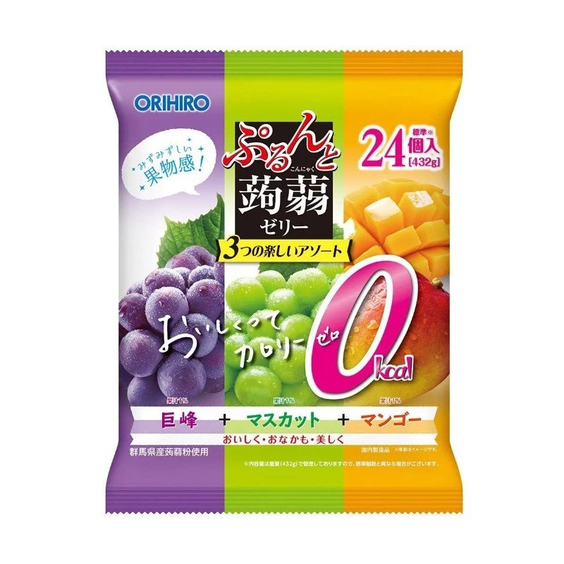 Orihiro Purunto Konnyaku Jelly Pouch Grape + Muscat + Mango 24pcs