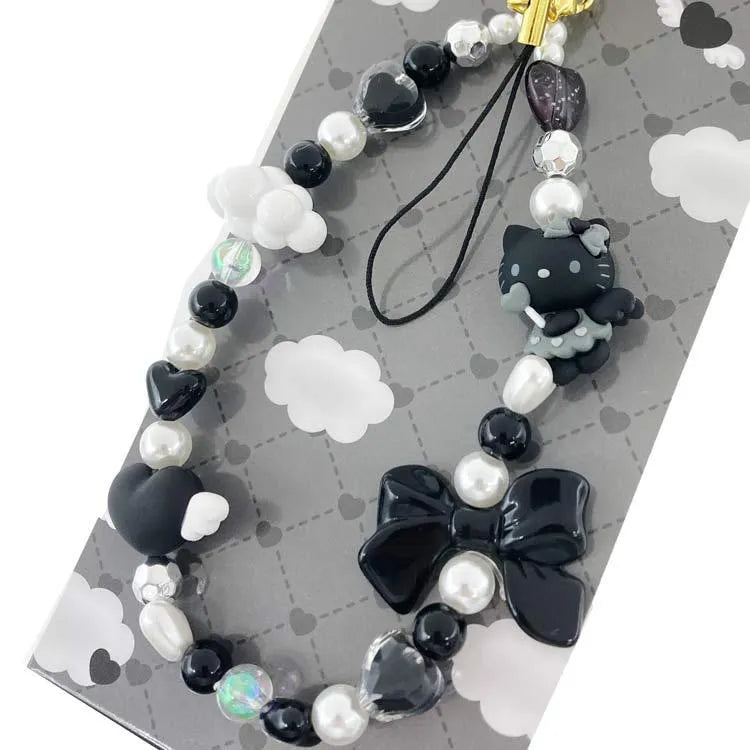Sanrio Beaded Hand Strap Phone Charm Hello Kitty Black Angel