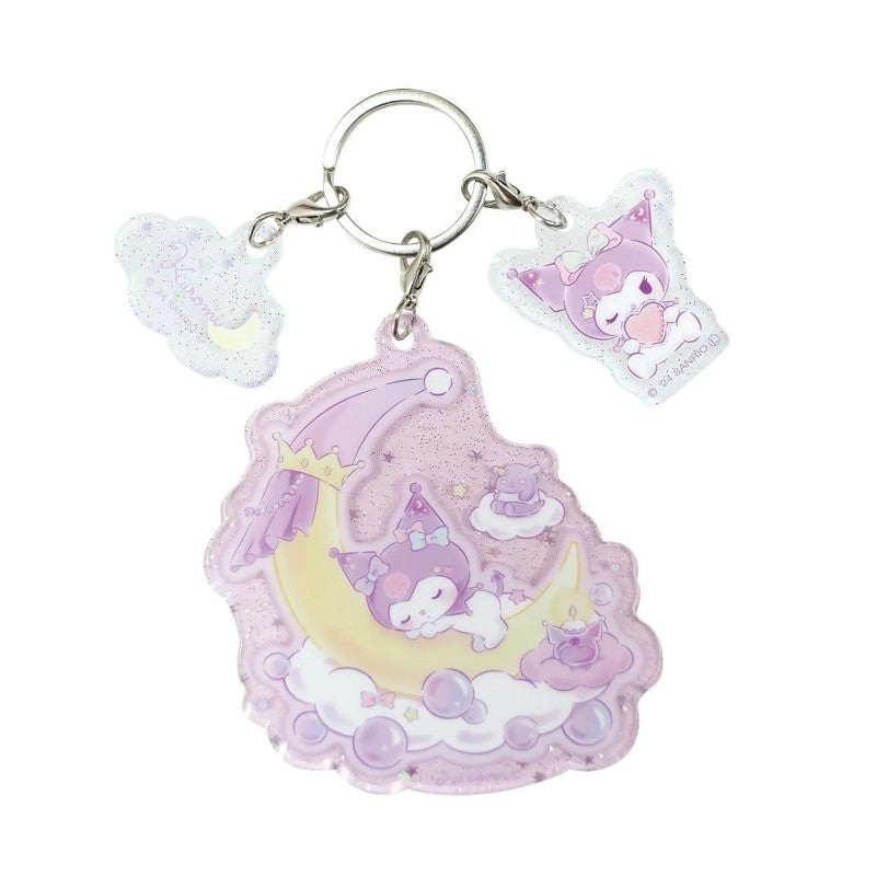 Sanrio Acrylic Keychain 3 Charm  Kuromi  Sleeping Well On Moon Glitter