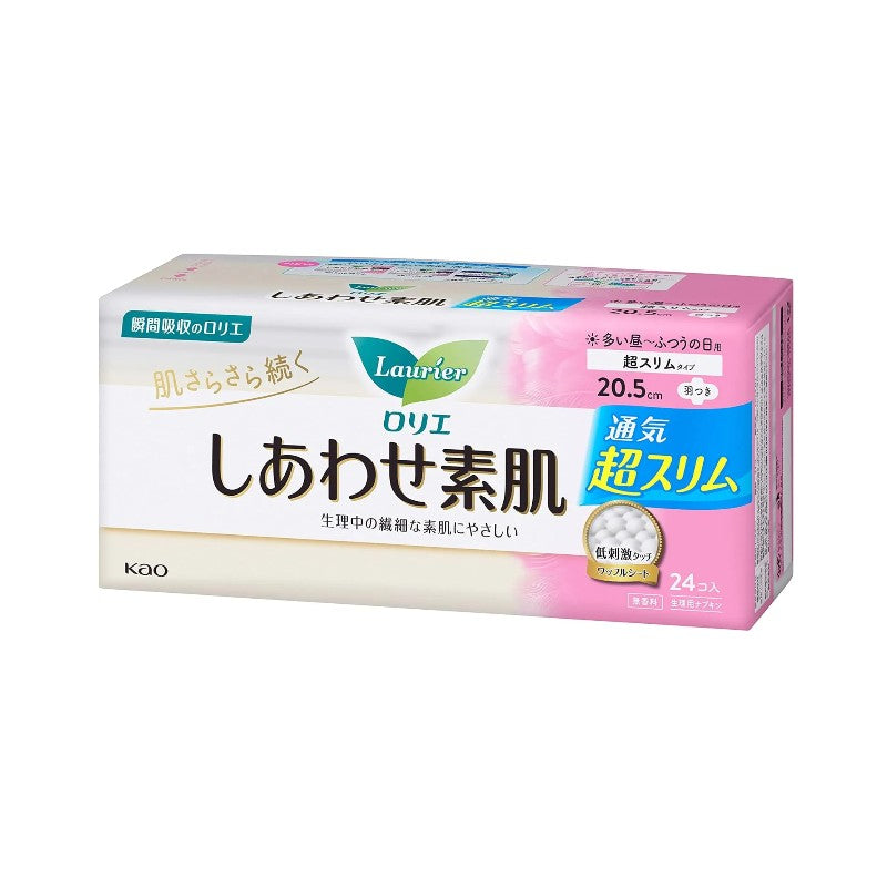 Kao Laurier F Happiness Bare Skin Ultra Slim Sanitary Napkins With Wings 20.5cm 24pcs