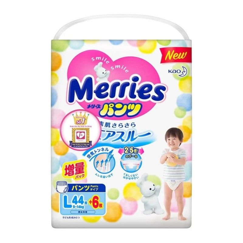 Kao Merries Baby Diaper Pants No Tape L 9-14kg 44+6pcs