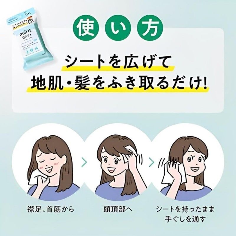 KAO Merit Day Plus Dry Shampoo Sheets White Green 12pcs