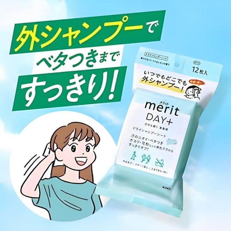 KAO Merit Day Plus Dry Shampoo Sheets White Green 12pcs