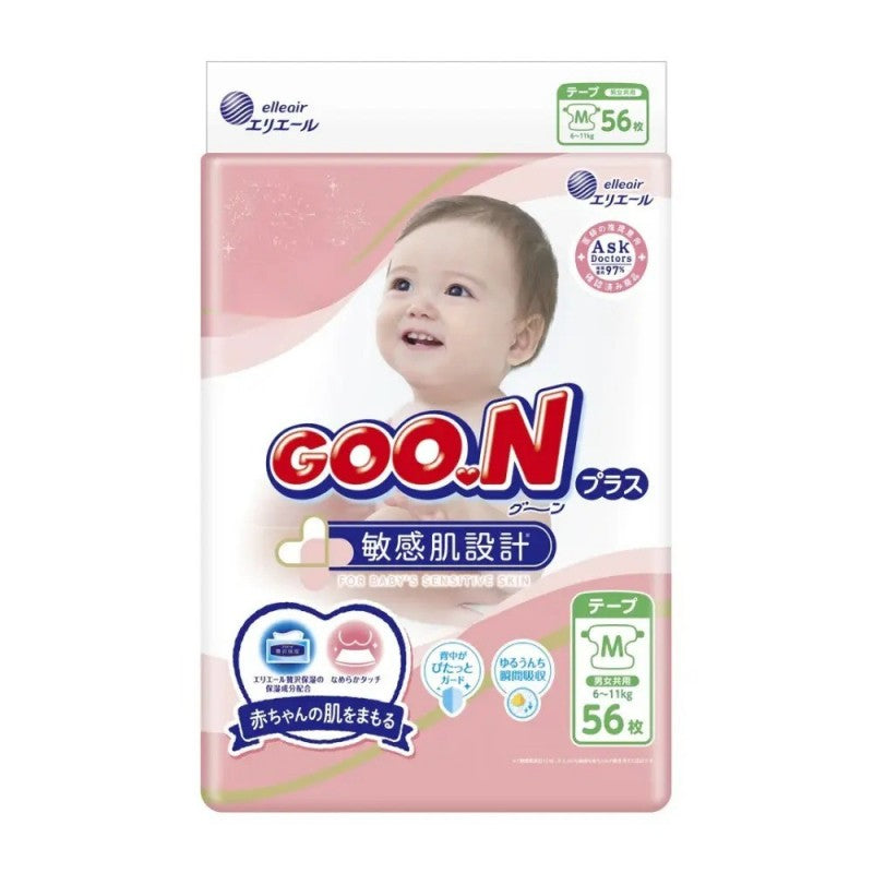 GOO.N Plus Premium Sensitive Skin Nappies M (6-11kg) 56pcs