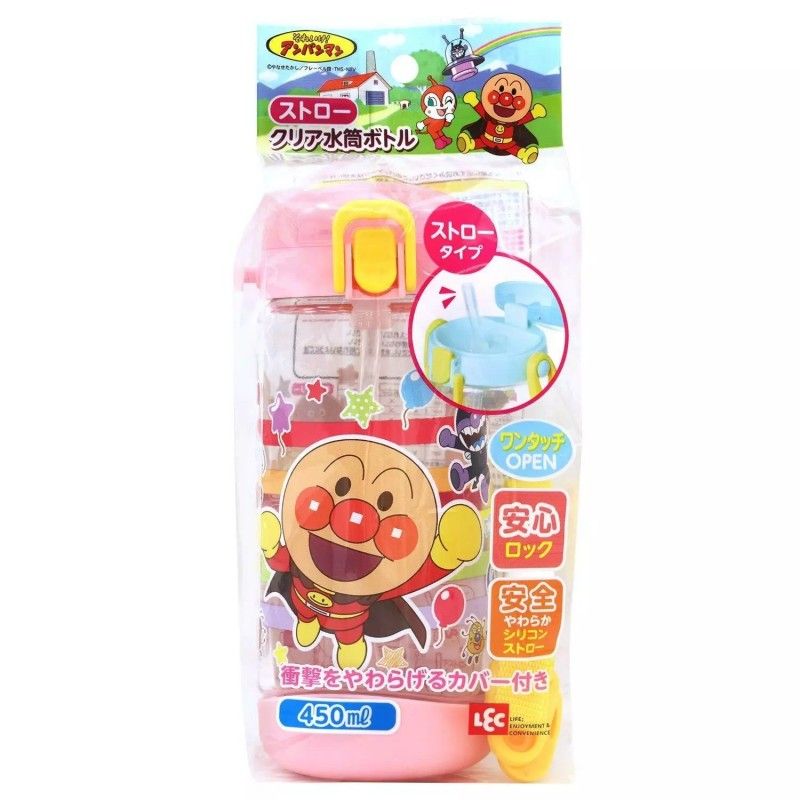 LEC Anpanman Clear Water Bottle Straw Type 450ml