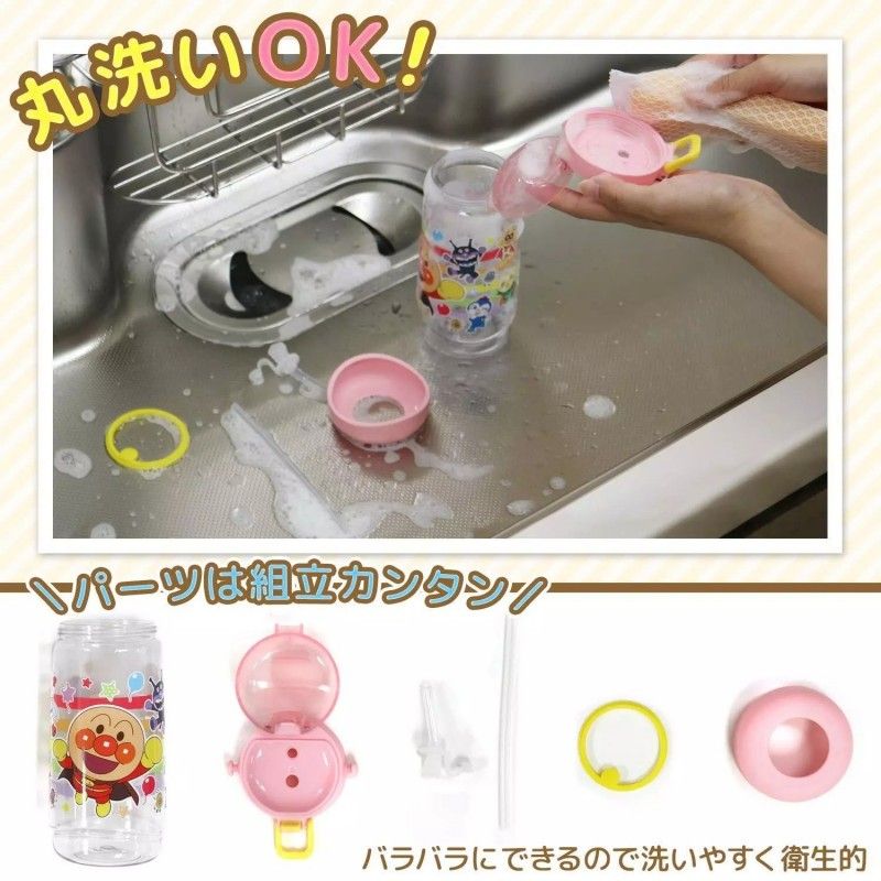 LEC Anpanman Clear Water Bottle Straw Type 450ml