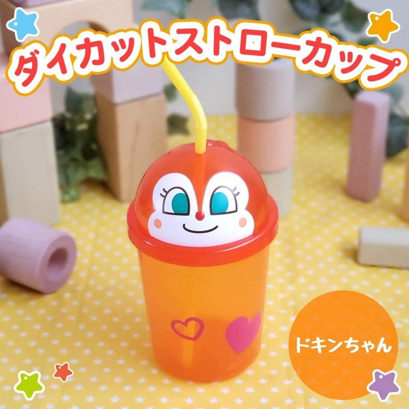 LEC Anpanman Straw Cup Orange Dokin-chan 300ml