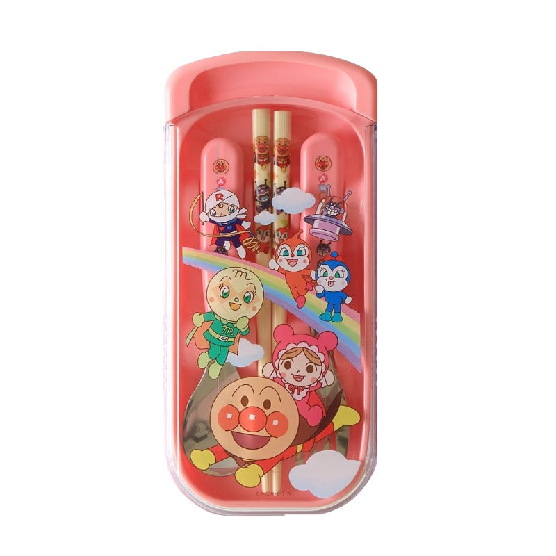 Lec Anpanman Slide Set (Chopsticks Spoon Fork) Pink