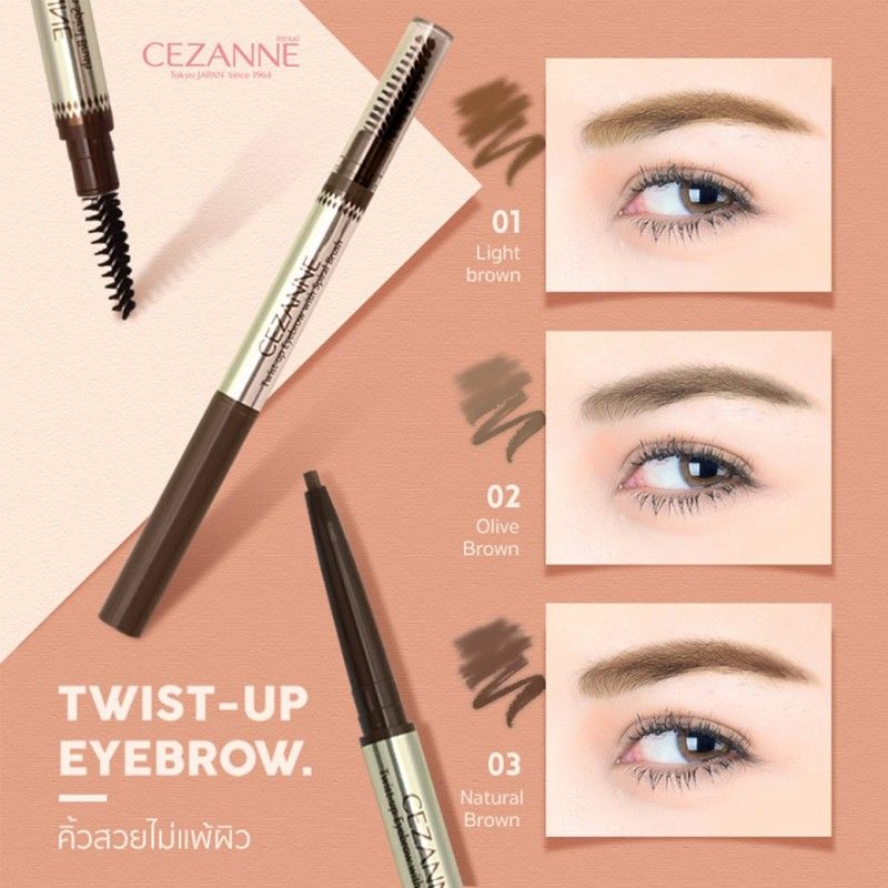 Cezanne Twist-up Eyebrow With Spiral Brush #02 Olive Brown