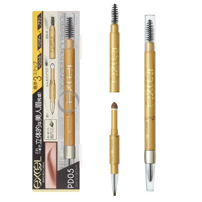 Excel 3-in-1 Powder & Pencil Eyebrow EX #PD05 Grayish Brown
