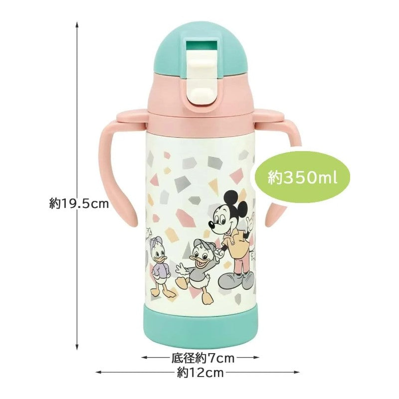 Skater Two-Handed Stainless Steel Water Bottle With Straw Mickey 350ml