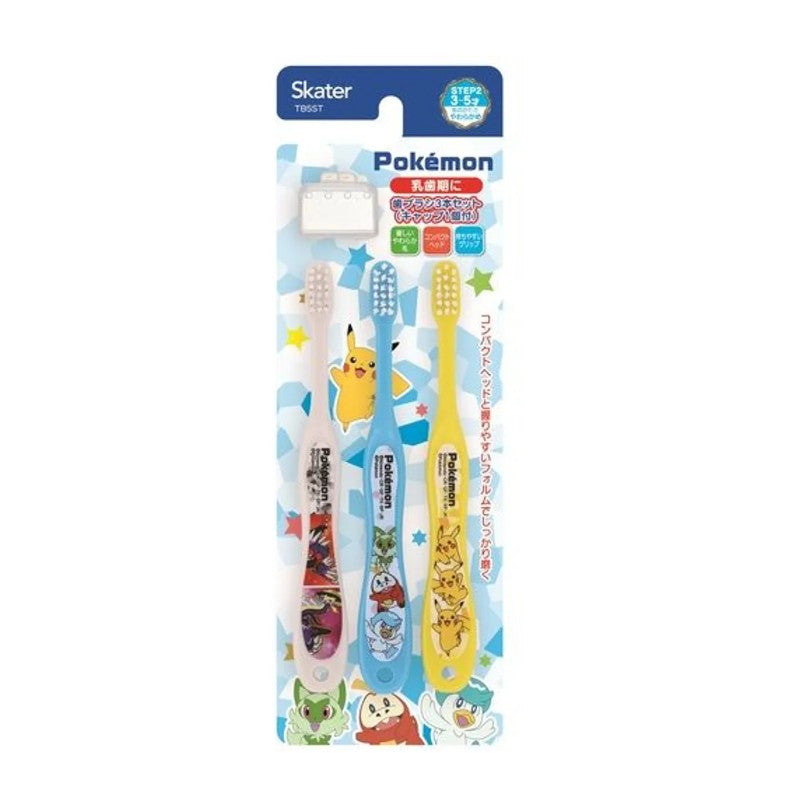 Skater Pokemon Clear Toothbrush For Kids 3-5 Years Old 3pcs