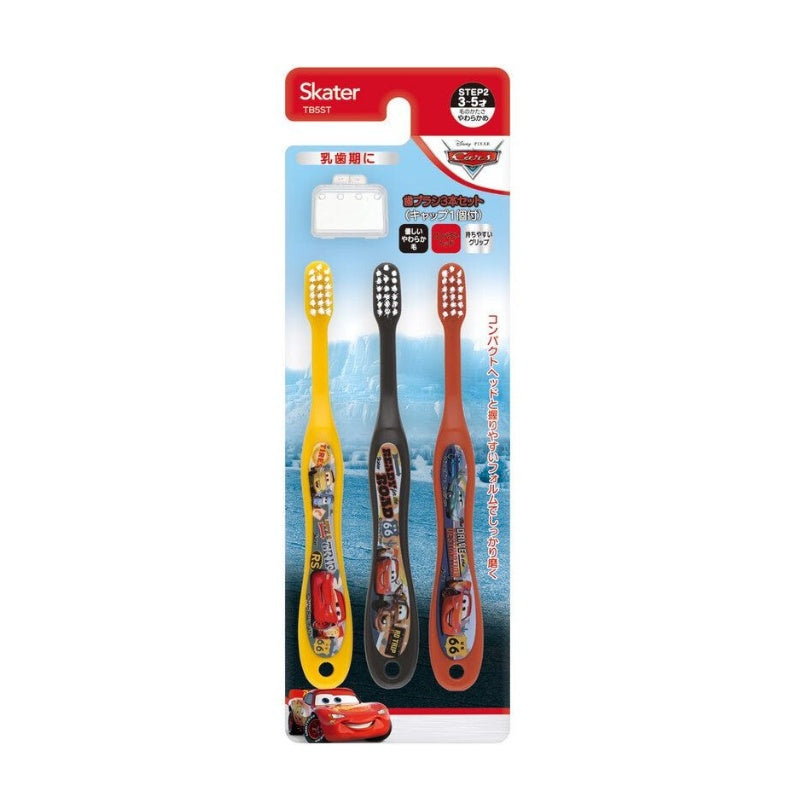 Skater Cars Clear Toothbrush For 3 - 5 Years Old 3pcs