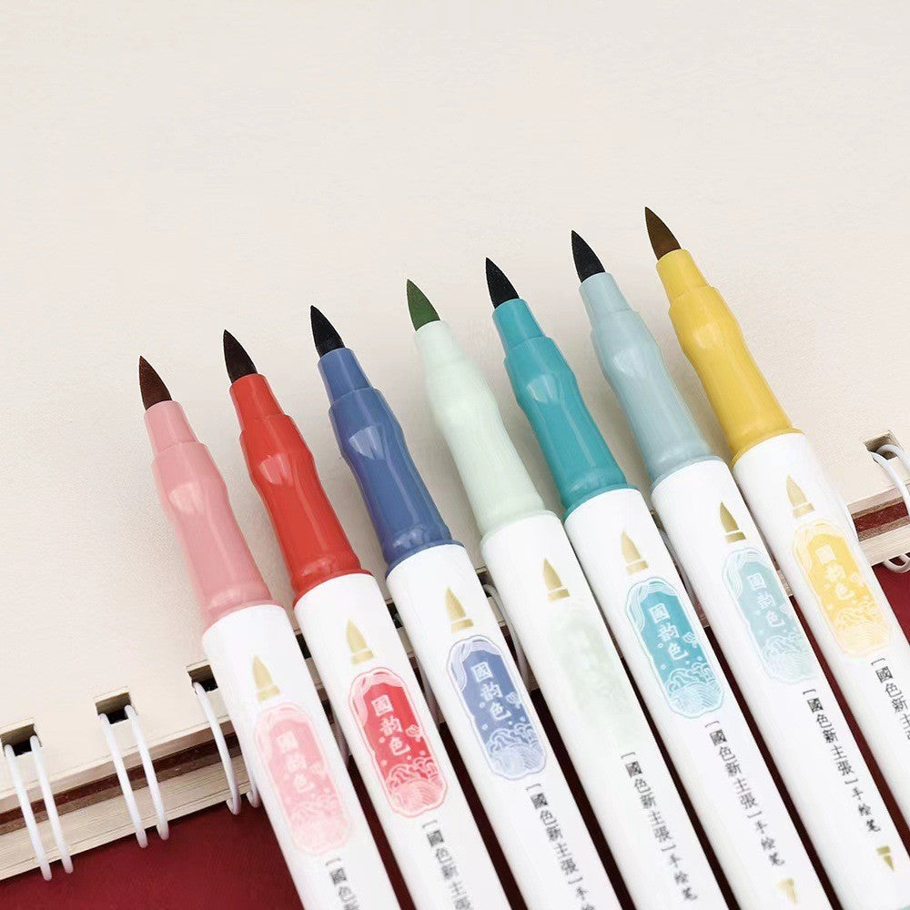 Jiwusha Soft Double-tip Hand-painted Marker Pen Yellow 1pcs