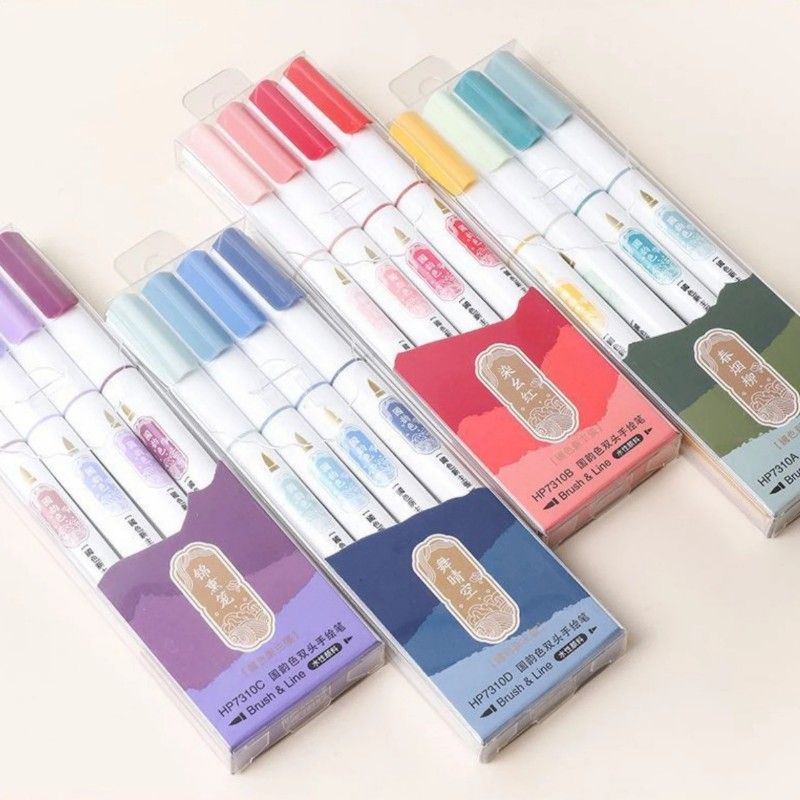 Jiwusha Double Tips Art Brush Painter #7310B RED 4pcs