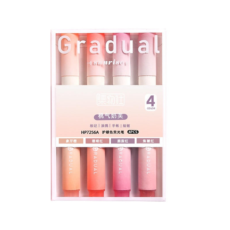 Jiwusha Gradual Monet Color Highlighter Pen Peach Milk Puff 4pcs