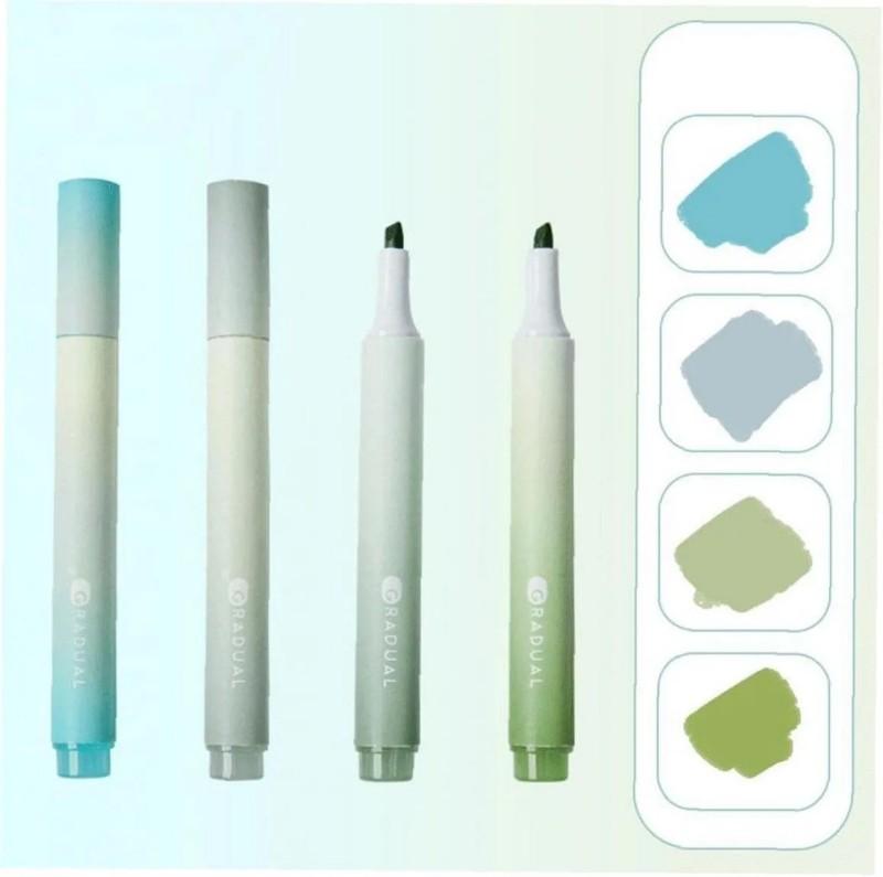 Jiwusha Gradient Eye-Protecting Fluorescent Pen Green Bean Smoothie 4pcs