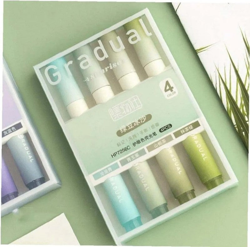 Jiwusha Gradient Eye-Protecting Fluorescent Pen Green Bean Smoothie 4pcs