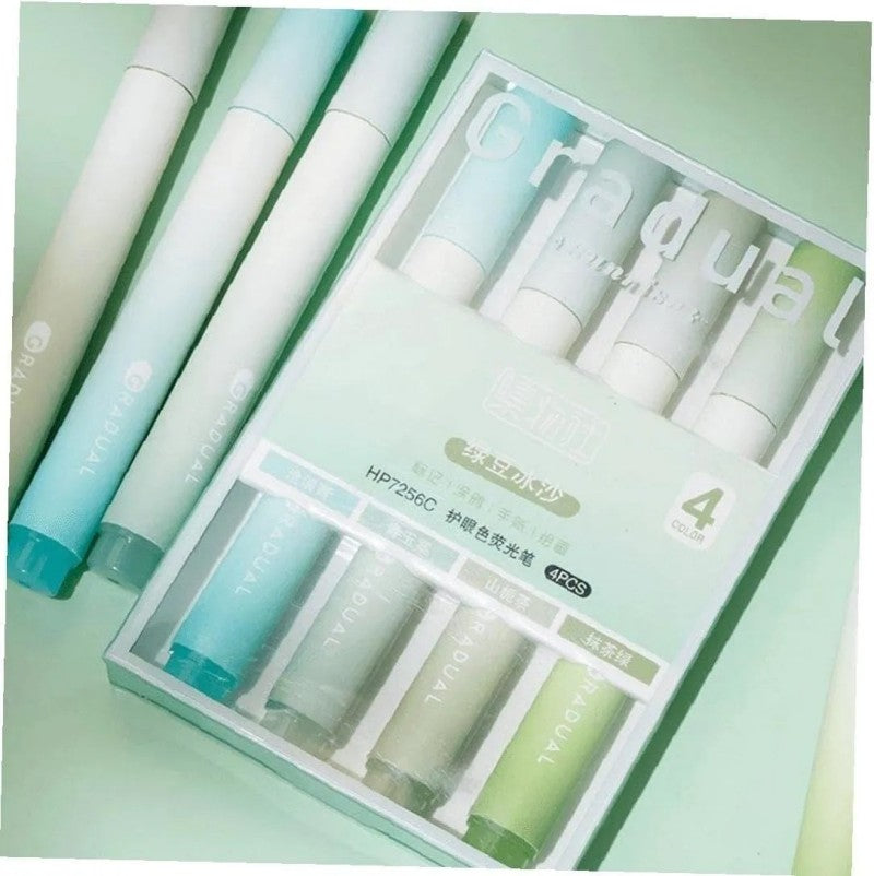 Jiwusha Gradient Eye-Protecting Fluorescent Pen Green Bean Smoothie 4pcs