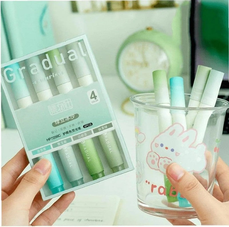 Jiwusha Gradient Eye-Protecting Fluorescent Pen Green Bean Smoothie 4pcs
