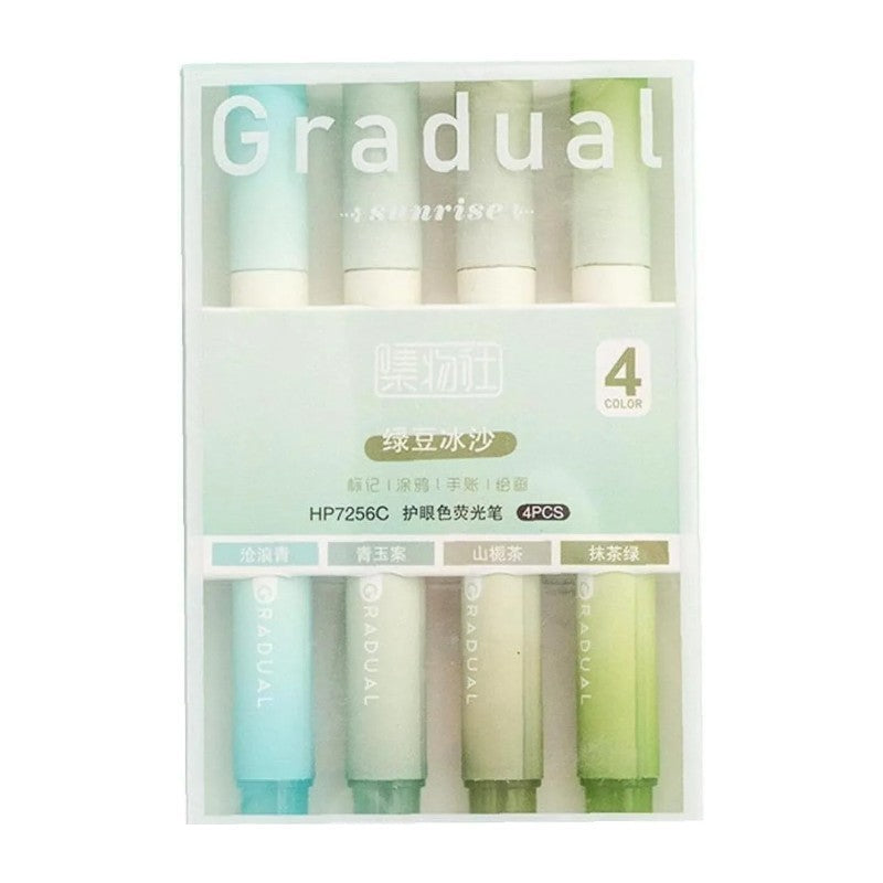 Jiwusha Gradient Eye-Protecting Fluorescent Pen Green Bean Smoothie 4pcs