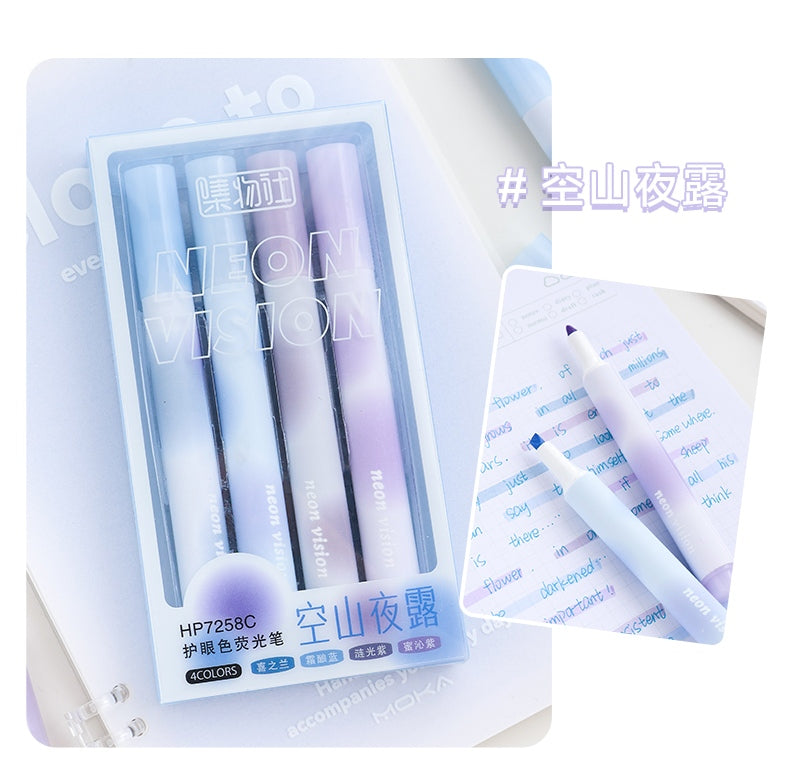 Jiwusha Eye-Care Colorful Chisel Tip Highlighter Set 7258C 4pcs