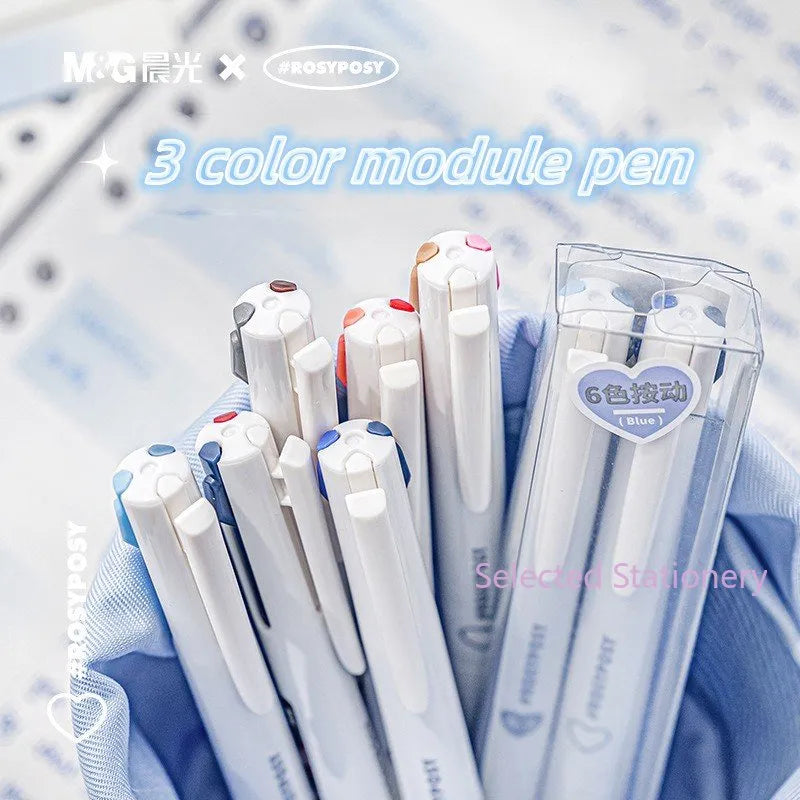 Rosy Posy Tint Press 6-color Button Neutral Gel Pen Blue 2pcs
