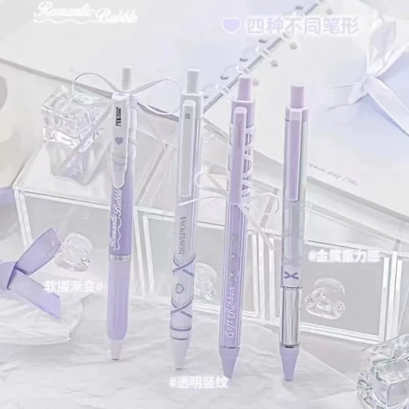 Rosy Posy Soft Ballet Ribbon Strap Gel Pen Purple 4pcs